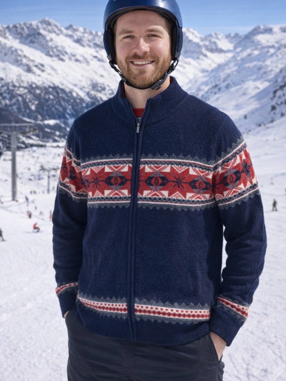 Brooks Brothers Nordic Fair Isle Italian Yarn Men Navy Full Zip Sweater fits Med